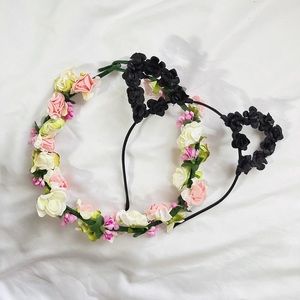 flower hair wreath and black cat ear headband